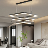 Noir 3 Anneaux Rectangle Salon accrocher Lampe Moderne De Luxe Grande Taille Led Lustre-Réglable Hauteur Foyer Luminaire
