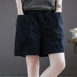 Women's Cotton Shorts Khaki <b>Elastic</b> Waist Pocket Breathable Summer Casual Pants - Product Image 5