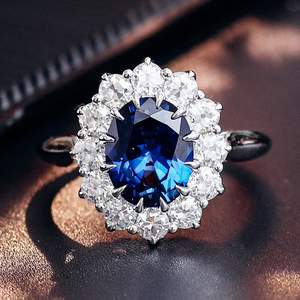 <span class=keywords><strong>Bague</strong></span> <span class=keywords><strong>de</strong></span> fiançailles et <span class=keywords><strong>de</strong></span> mariage en or blanc 18 carats ou 14 carats avec <span class=keywords><strong>saphir</strong></span> <span class=keywords><strong>de</strong></span> laboratoire <span class=keywords><strong>de</strong></span> haute qualité, coupe ovale, pierre précieuse bleue - Product Image 6