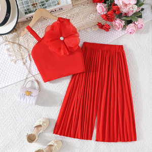 Nuovo Set Estivo 2026 per Ragazze: Top Senza Maniche con Fiori 3D e <span class=keywords><strong>Pantaloni</strong></span> Larghi Plissettati, 2 Pezzi - Product Image 1