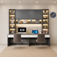 Bureau d'étude moderne personnalisé avec étagère, armoire de rangement en bois mélaminé, porte vitrée, éclairage LED, mobilier de bureau à domicile