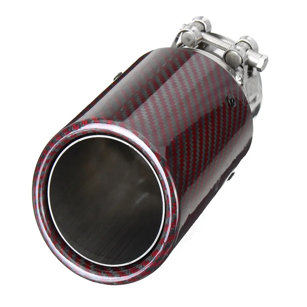 High Quality 2.5" New Style Universal Car Curved Carbon Fiber Red Exhaust Muffler Tail Pipe Tips For Akrapovic