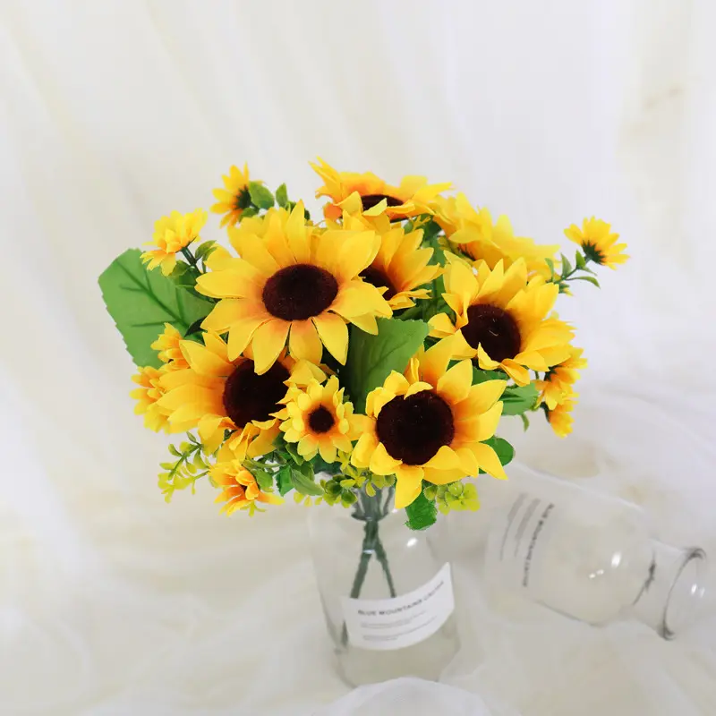 Tournesols à tige unique Real Touch Vente en gros Fleurs artificielles Bouquet de tournesols Vases d'intérieur Autres fleurs décoratives