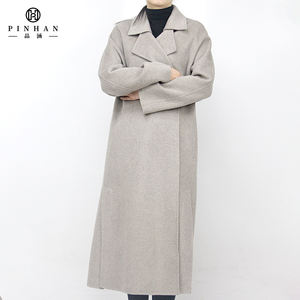 2023 la produzione di alta qualità su misura colletto rivolto verso il basso Beige grigio giacca lunga <span class=keywords><strong>senza</strong></span> bottone da donna <span class=keywords><strong>cappotto</strong></span> di lana con tasche laterali - Product Image 5