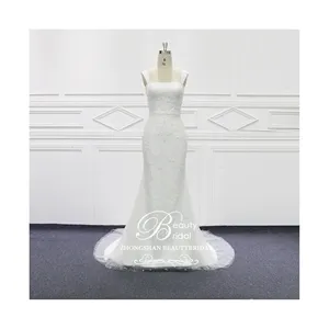 Elegant wedding gown Wholesale beading Lace Mermaid Dress Sweep train for Bridal