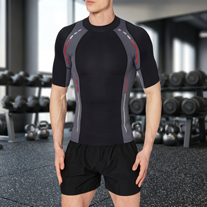 Men's Short Sleeve Rash Guard <b>Black</b> Gray Red Color Blocked Quick Dry <b>Compression</b> <b>Shirt</b> for Outdoor Sports Workout - Product Image 4