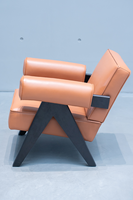 Fauteuil en bois massif de frêne de style oriental rétro, finition peinture brute, assise en cuir PU, mobilier de salon d'hôtel, directement de l'usine