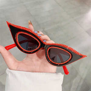 Cat-Eye Sunglasses Black Rhinestone Embellished UV400 Protection Women Fashionable Street Style Plastic Frame Ac Lens - Product Image 2