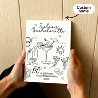 Carnet à couverture rigide personnalisé pour enterrement de vie de jeune fille à la plage, avec gaufrage et logo personnalisé, cadeau souvenir pour la fête prénuptiale