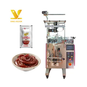 Máquina de envasado de bolsitas de sellado vertical de 4 lados de alta calidad, máquina de envasado de pasta de Chile de salsa viscosa gruesa