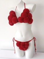 Nouveau style de bikini deux pièces en fausse fourrure de renard, sexy et ludique, pour femmes, en peluche unie et sans dos