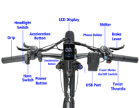KETELES K800 Affichage couleur intelligent pour moteur de moyeu de vélo électrique, moteur sans balais, batterie au lithium, étanche IP67