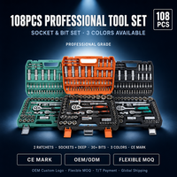 Ensemble d'outils de 108 pièces avec valise à roulettes et boîte en aluminium, quatre niveaux de combinaisons d'outils