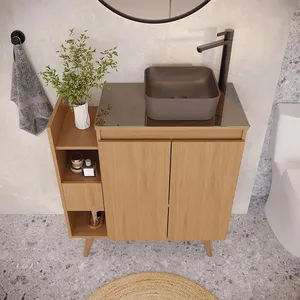 Under Sink Bathroom Cabinet Free Standing Wooden Sink Storage Unit Basin Cupboard With Shelf And Basin