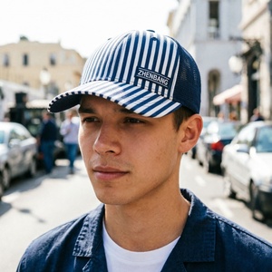 Casquette de camionneur vintage rayée avec logo, casquette de camionneur en maille à 5 panneaux, casquette snapback unisexe adulte, casquettes de camionneur de haute qualité pour l'extérieur - Product Image 6