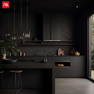 PA Diseño para toda la casa Laca negra mate Moderno en forma de U Gabinete de pared de cocina personalizado <span class=keywords><strong>Isla</strong></span> de madera contrachapada para Villa - Product Image 4