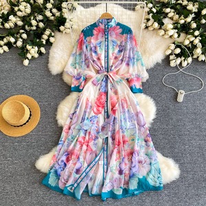 เดรสยาวพิมพ์ลายดอกไม้สไตล์ฝรั่งเศส แขนยาว ผูกเอว เหมาะสำหรับวันพักผ่อน - Product Image 2