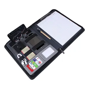 Custom Business Diverse Opslag Functie A4 Power Bank Leather Portfolio In Bestandsmap