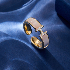 High End Natural Seashell H Shape Open <b>Ring</b> Minimalist Style Micro Inlaid Index <b>Finger</b> Band Unisex Jewelry Gift - Product Image 1