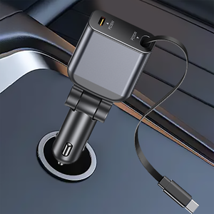 2-in-1 fast car charger with usb and type-c ports car phone charger adapter fast car <b>battery</b> charger with 1 x 70cm retractable c - Product Image 2