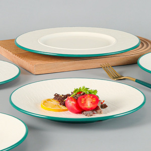 Plato Redondo de Melamina con Borde Verde para Servir Ensaladas en Restaurantes, 8.5 Pulgadas, Uso Comercial - Product Image 2