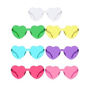 Bachelorette Party Favor Supplies Transparent Candy Color Frameless <b>Rimless</b> Heart Shape <b>Sunglasses</b> Set of 7 - Product Image 1