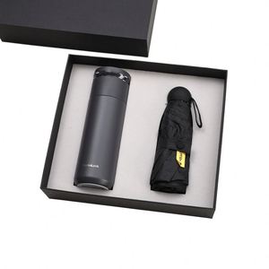 Coffret Cadeau d'Affaires Moderne : Tasse Isotherme Gravée en Acier Inoxydable avec Séparation Thé & Eau, Parapluie et Carnet - Product Image 1