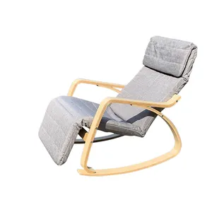 Silla reclinable acolchada ajustable, mecedora de madera curvada para interiores