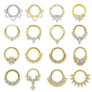 Pendiente de Aro <span class=keywords><strong>Plegable</strong></span> de Titanio ASTM F136 G23 con Baño de Oro PVD y Circonita Cúbica, Piercing para Cartílago, Segmento, Septum, Clicker, Anillo de Nariz - Product Image 1