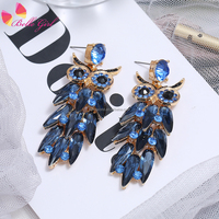 BELLEWORLD, venta al por mayor, pendientes de tuerca de búho de cristal coloridos Vintage, último diseño, pendiente de aro de Animal bonito, joyería de diamantes de imitación para mujer