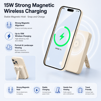 Batterie externe compacte 10000 mAh avec charge magnétique sans fil, double câble intégré, support pliable, mini batterie externe portable