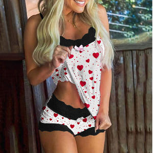 2022 saint valentin nouvel an <span class=keywords><strong>pyjama</strong></span> dames <span class=keywords><strong>fille</strong></span> mignon San Valentine coeur motif vêtements de nuit pyjamas deux pièces ensemble - Product Image 4