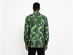 เสื้อเชิ้ตผู้ชายลายงูสีเขียวคุณภาพสูง แขนยาว สไตล์สตรีทแวร์ ลายดอกไม้ย้อนยุค ติดกระดุม ลำลอง หรูหรา - Product Image 4