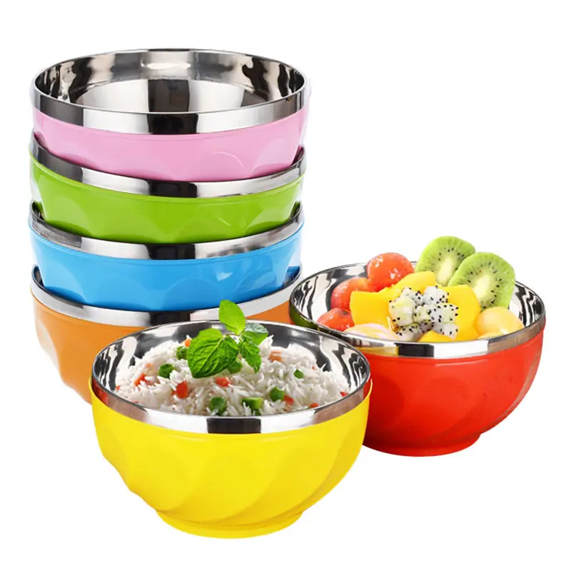 Nouveau design pas cher 13cm 15cm 17cm ensemble d'impression couleur bol à salade en acier inoxydable avec couvercle