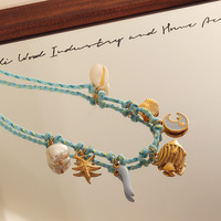 Collier tendance plaqué or en acier inoxydable style plage, personnalisable avec chaîne en corde tressée DIY et pendentif étoile de mer imitation perle