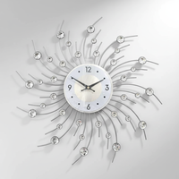 50cm Silver Luxury Quartz 3D Crystal Design Wall Clock Sparkles Beautifully Diamond-studded Accents Wall Decoration Metal Clocks