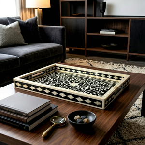 Bandeja de Servir Premium con Incrustaciones de Hueso y Elegante Diseño Geométrico - Product Image 1