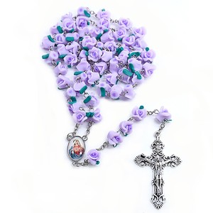 Colar de Rosário com Flor de Rosa e Crucifixo, Contas da Virgem Maria, Adesivo Religioso Católico, Joia de Liga Metálica, Presente para Casamento e Festa - Product Image 2