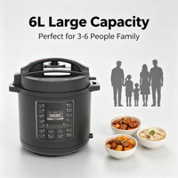 Cuisinière électrique multifonctionnelle 6L 15-en-1 avec tasse doseuse, affichage numérique LED, commande à une touche, cuve intérieure antiadhésive