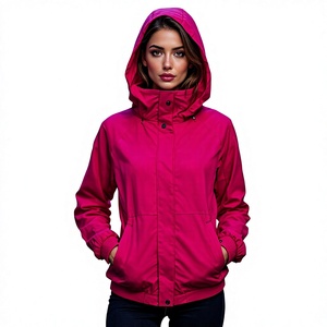 <b>Women's</b> <b>Pink</b> Hooded Windproof Jacket Solid Color Polyester Autumn Wear Full Sleeve Regular Fit With Pockets <b>hoodie</b> Minimalist - Product Image 1