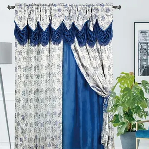 American style floral cheap blackout luxury jacquard rod curtains for living room ready made valance wholesale curtain designs