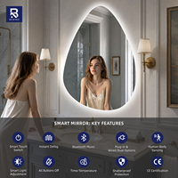 Miroir de salle de bain LED sans cadre en forme de goutte d'eau, rétroéclairé, forme goutte de rosée organique, miroir intelligent anti-buée tactile pour hôtel de luxe et décoration de villa