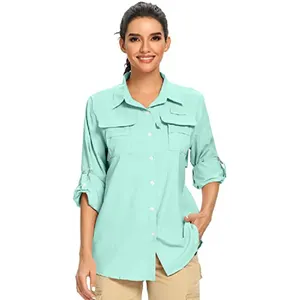 Женская рубашка с защитой от солнца UPF 50 +, уличная рубашка с длинным рукавом, быстросохнущая вентиляция, легкая ткань для очков, рыболовная рубашка