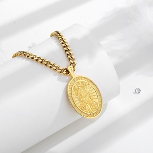 Bijoux religieux en argent sterling 925 plaqué or 18 carats amulette saint michel collier pendentif archange avec chaînes cubaines - Product Image 3