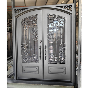 Porte d'entrée double moderne chic design luxe français métal fer forgé sécurité portes d'entrée tempête - Product Image 6