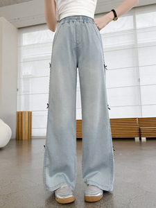 <span class=keywords><strong>Pantalon</strong></span> droit fluide en coton léger pour filles, style tendance avec nœud papillon, coupe large, nouvelle collection été 2025 pour enfants et adolescentes - Product Image 2