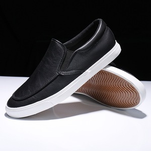 Chaussures d'été tendance pour hommes, légères, basses, plates, en cuir synthétique blanc uni, résistantes à l'usure, à enfiler facilement, pour étudiants - Product Image 3