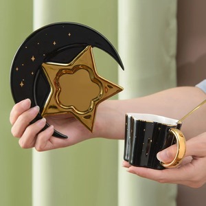 Irregular Nordic Star Moon Shape Plate Gold Handle Ceramic Tea <strong>Cup</strong> and Saucer Gift Set Porcelain <strong>Espress</strong> Coffee Mug - Product Image 2