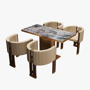 Juego de Mesa y Sillas de Comedor Rectangular de Estilo Occidental Moderno y Lujoso Personalizado con Cubierta de Piedra para Hotel, Cafetería y Salón de Té con Leche - Product Image 1