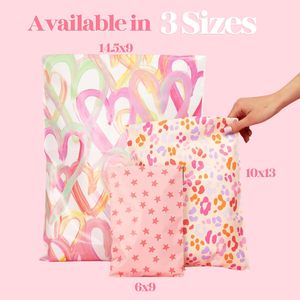 Paquete de 100 Sobres de Poliéster Rosa con Diseño de Estrellas, Resistentes, Impermeables, Autosellables y a Prueba de Desgarros, Lindas Bolsas de Envío - Product Image 1